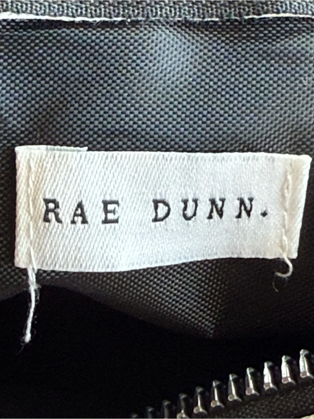 Rae Dunn STASH Makeup Bag Zip Pouch Tassel Pull White/Black PVC Polyester